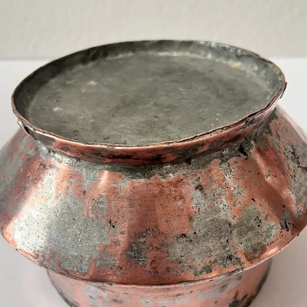 Vintage Hand Hammered Copper Cooking‎ Pot w Lid Rustic Farmhouse Primitive Decor